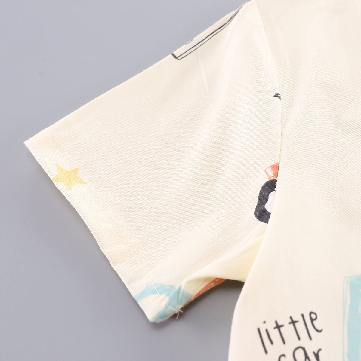 Boys Beige & Blue Printed Shirt with Shorts