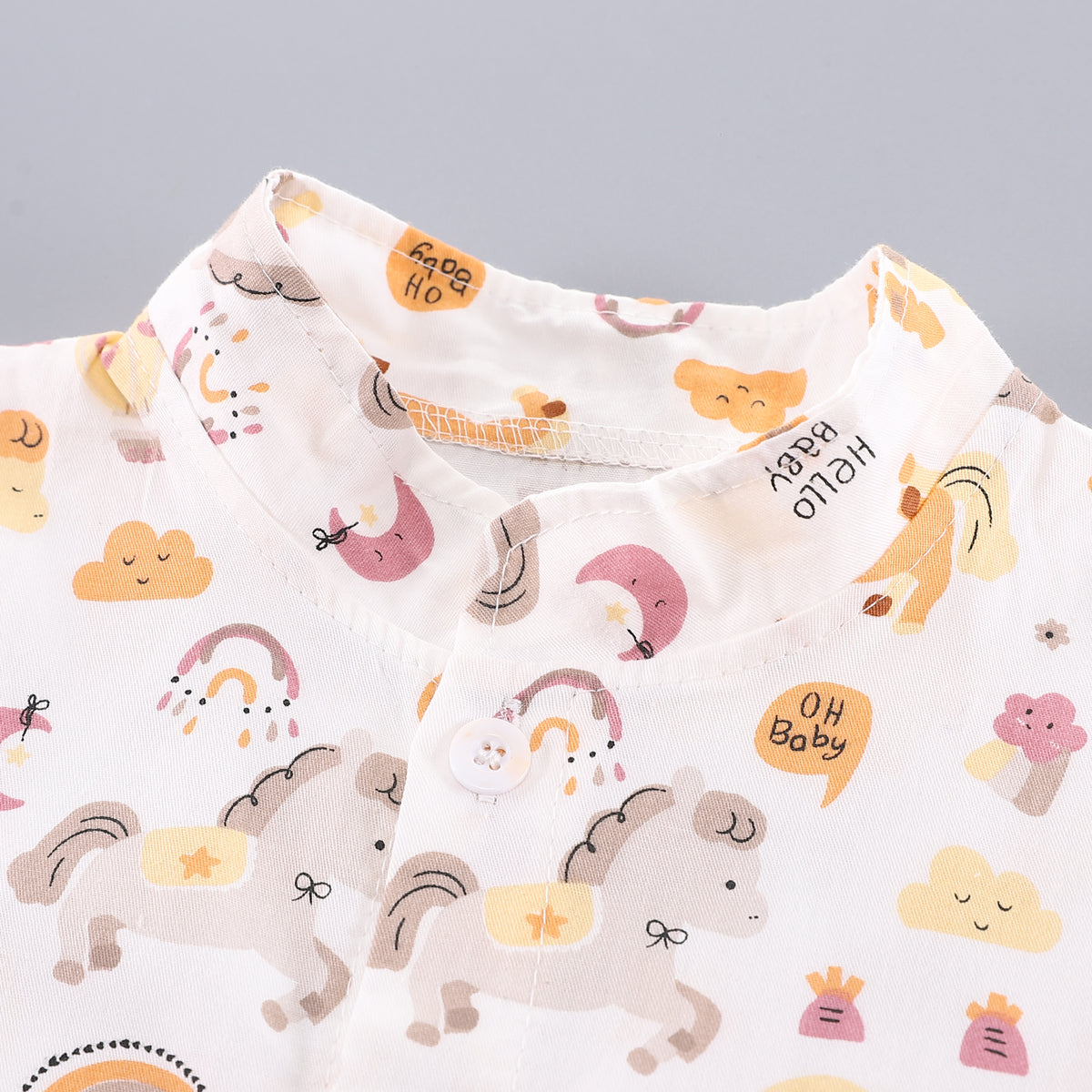 Boys Conversational Printed Mandarin Collar Shirt with Shorts