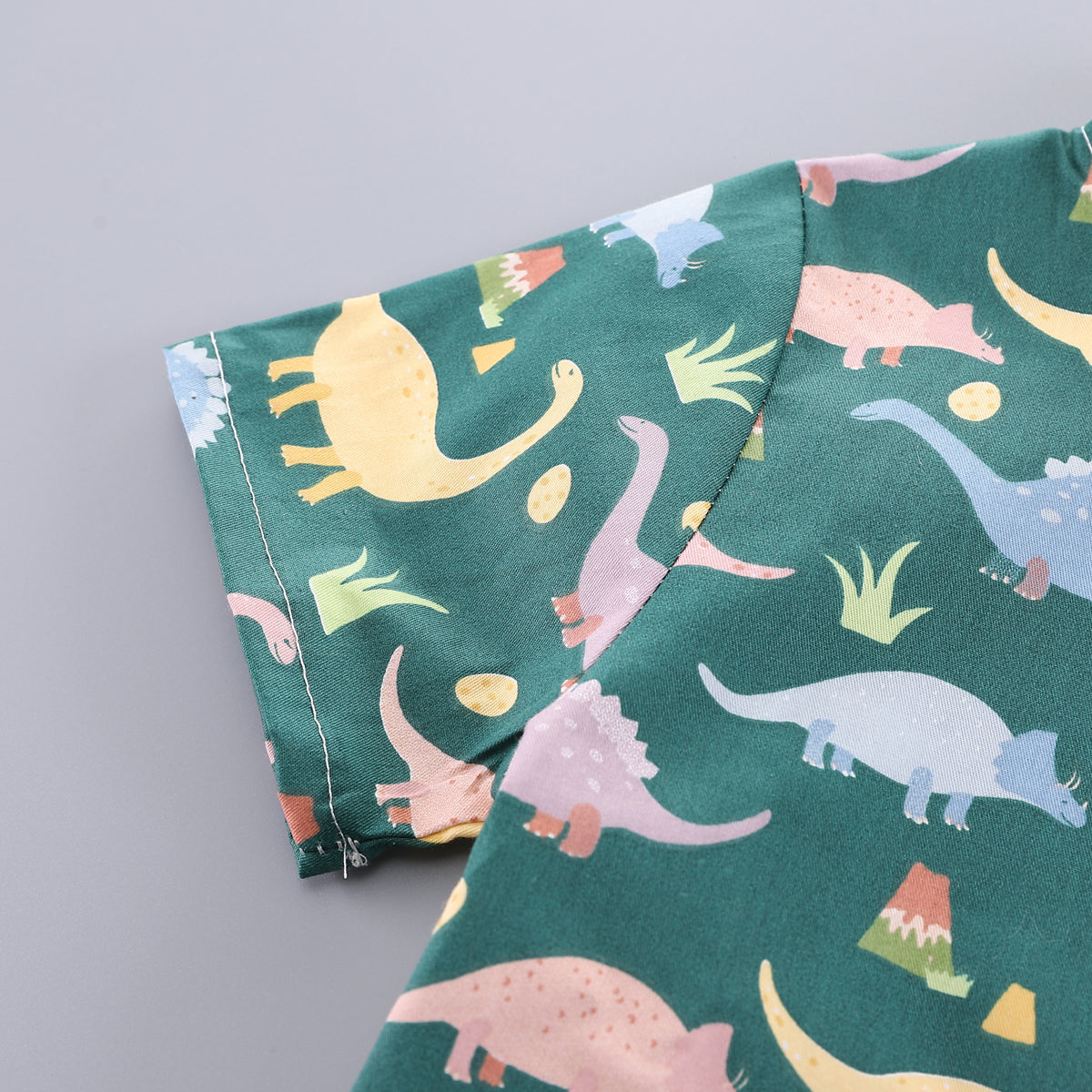 Boys Green & Navy Blue Printed Mandarin Collar Shirt with Shorts