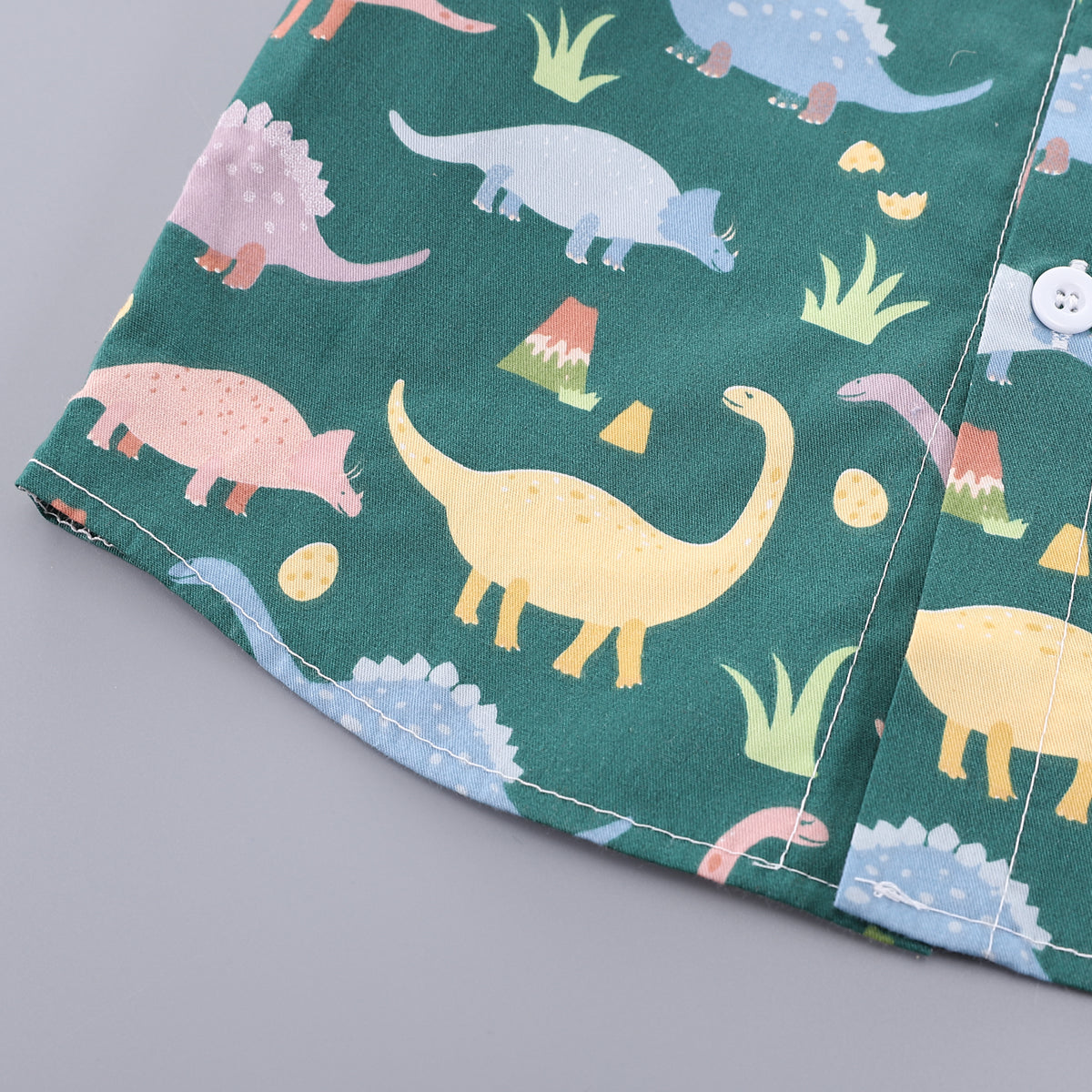 Boys Green & Navy Blue Printed Mandarin Collar Shirt with Shorts
