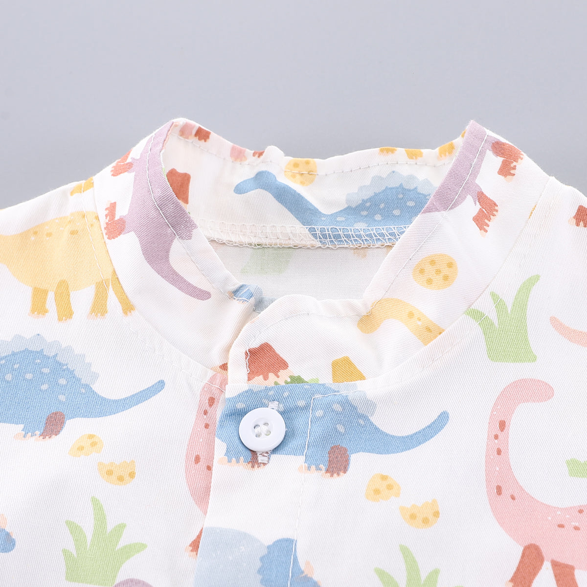Boys White & Blue Animal Printed Mandarin Collar Shirt with Shorts