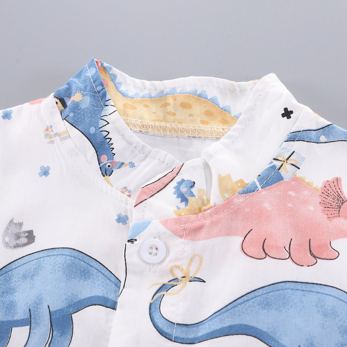 Boys White & Blue Mandarin Collar Printed Shirt with Shorts