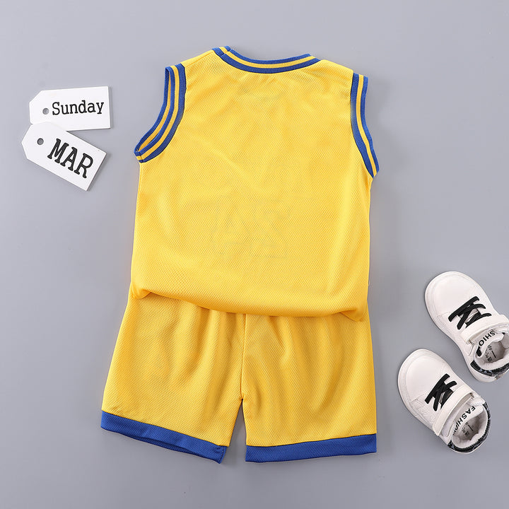 Boys Yellow & Blue Printed T-shirt with Shorts