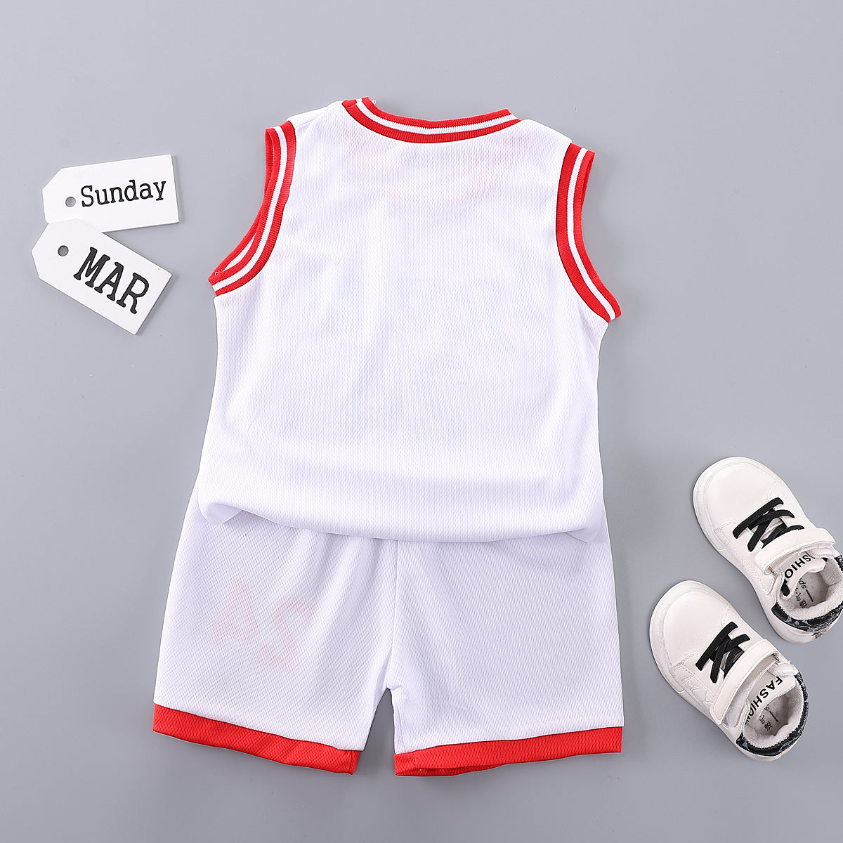 Boys White & Red Printed T-shirt with Shorts