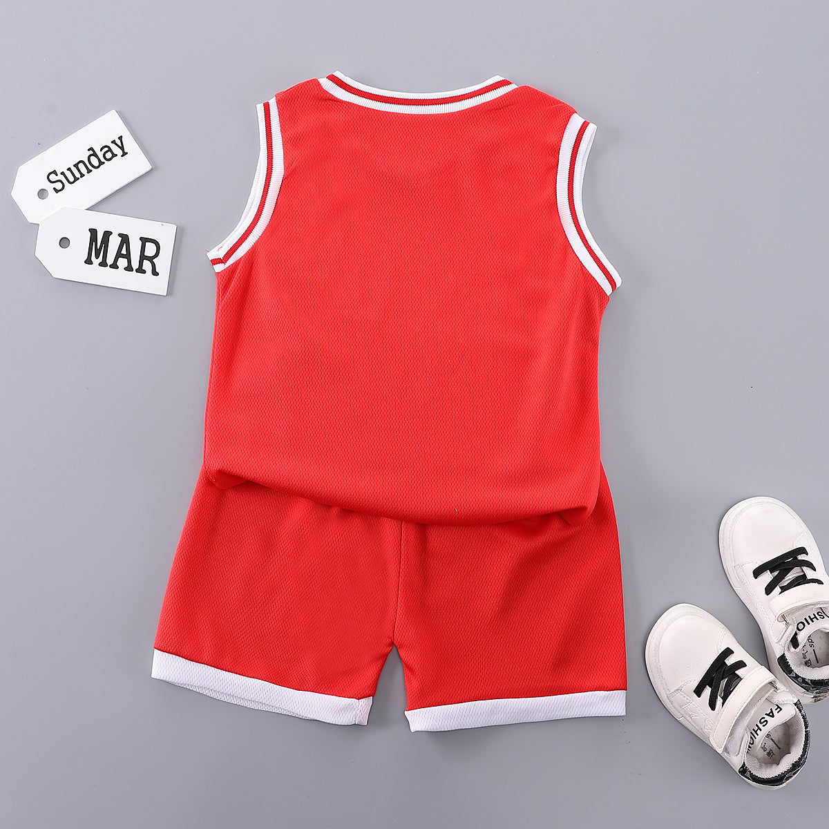 Boys Red & White Printed T-shirt with Shorts
