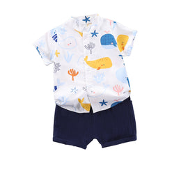 Boys White Graphic Printed Shirt with Shorts
