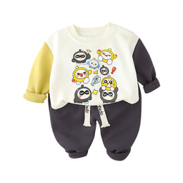 Kids Colourblocked Round Neck Pure Cotton Sweatshirt With Joggers