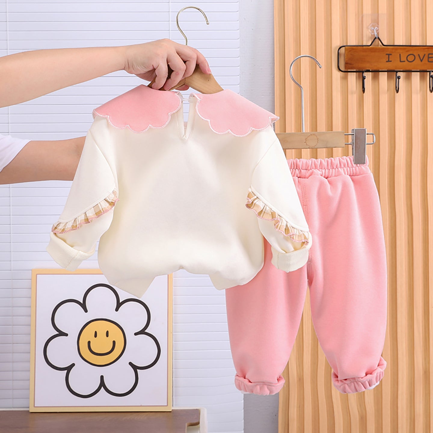 Kids Printed Peter pan Collar Top with Joggers