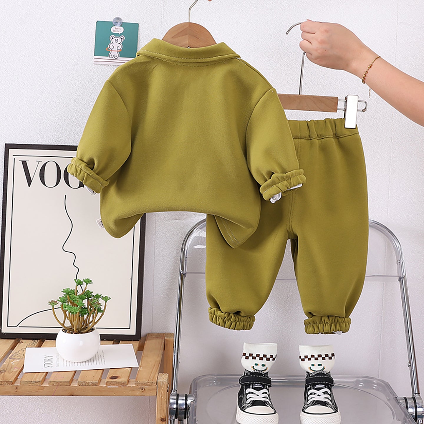 Kids Green Printed Pure Cotton Top with Trousers