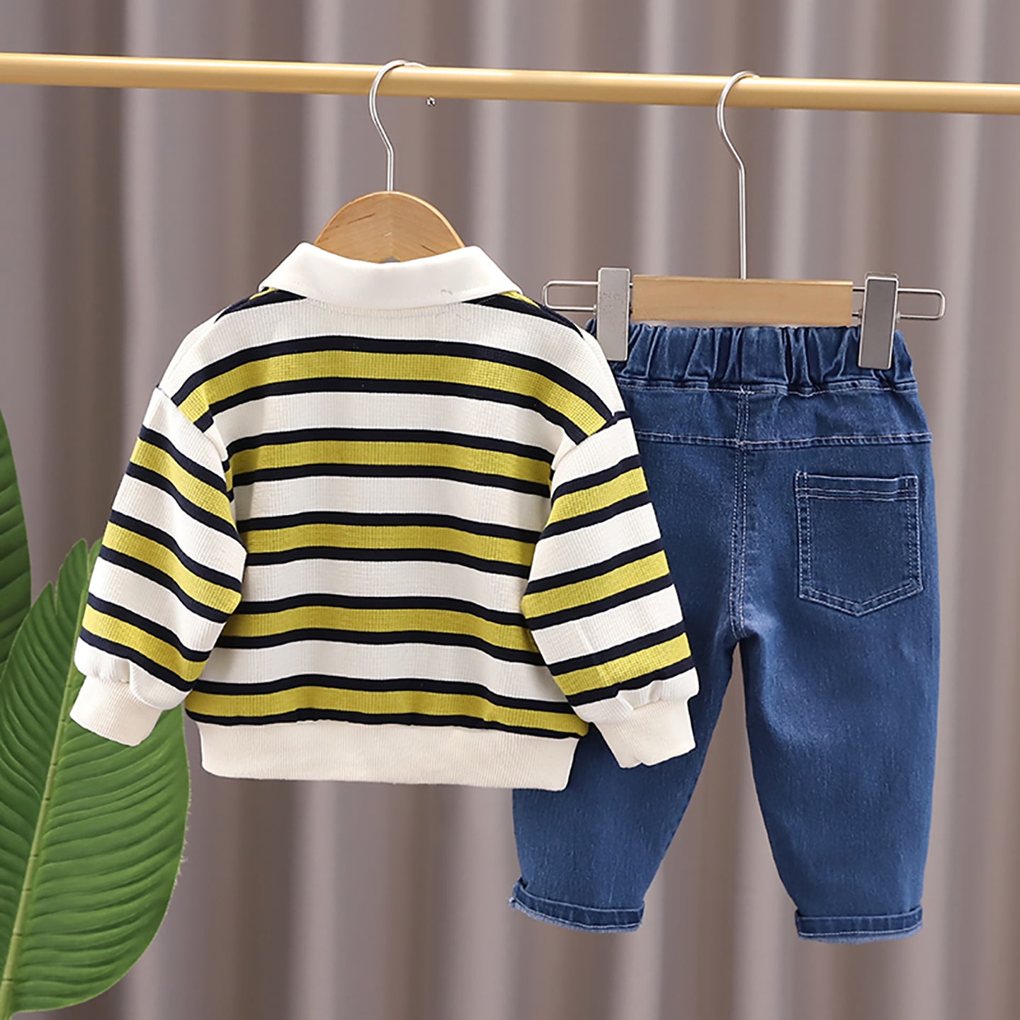 Kids Striped Polo Collar Pure Cotton Top With Trousers