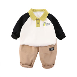 Kids Colourblocked Polo Collar Pure Cotton T-Shirt With Shorts