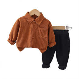 Boys Self Design Pure Cotton Shirt with Joggers