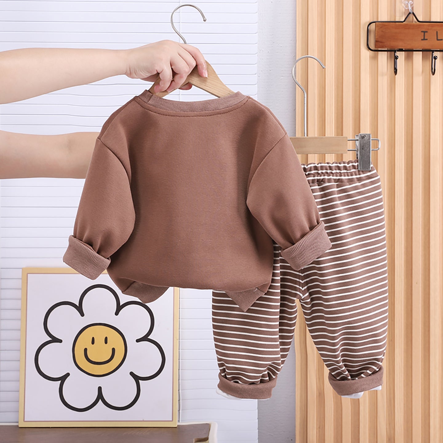 Kids Brown & White Printed Pure Cotton Top with Pyjamas