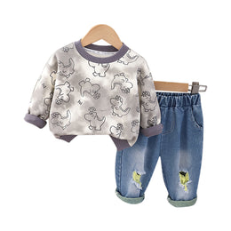 Kids Printed Pure Cotton Sweatshirt with Trousers