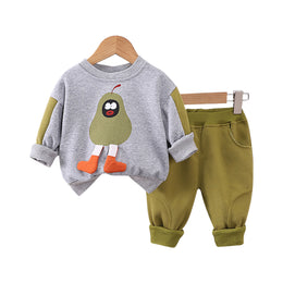 Kids Grey Graphic Printed Pure Cotton Sweatshirt With Pyjama