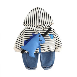 Kids Striped Hooded Pure Cotton Sweatshirt with Shorts