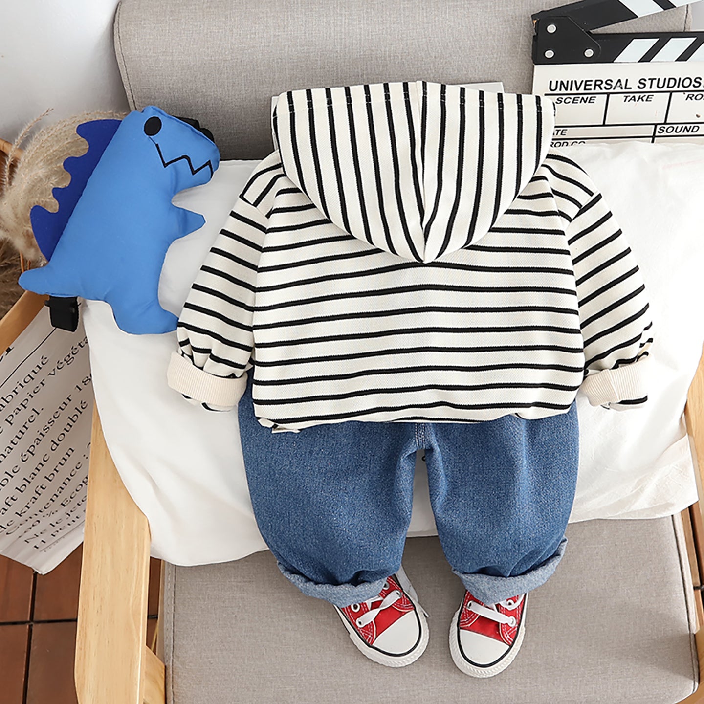 Kids Striped Hooded Pure Cotton Sweatshirt with Shorts