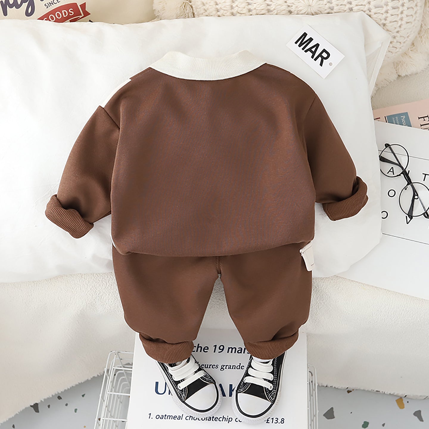 Kids Brown & White Colourblocked Pure Cotton Top with Trousers