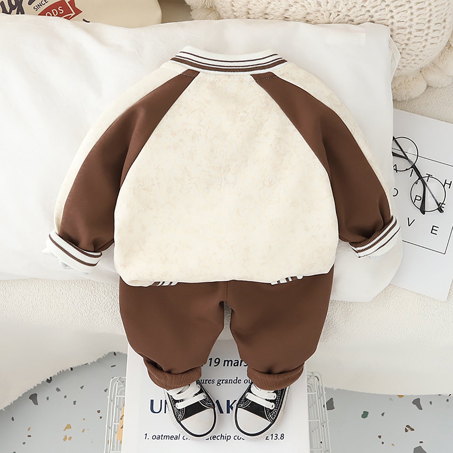 Kids Brown & White Colourblocked Pure Cotton Top with Trousers