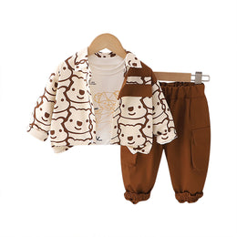 Kids Brown & White Printed Pure Cotton Shirt with Pyjamas