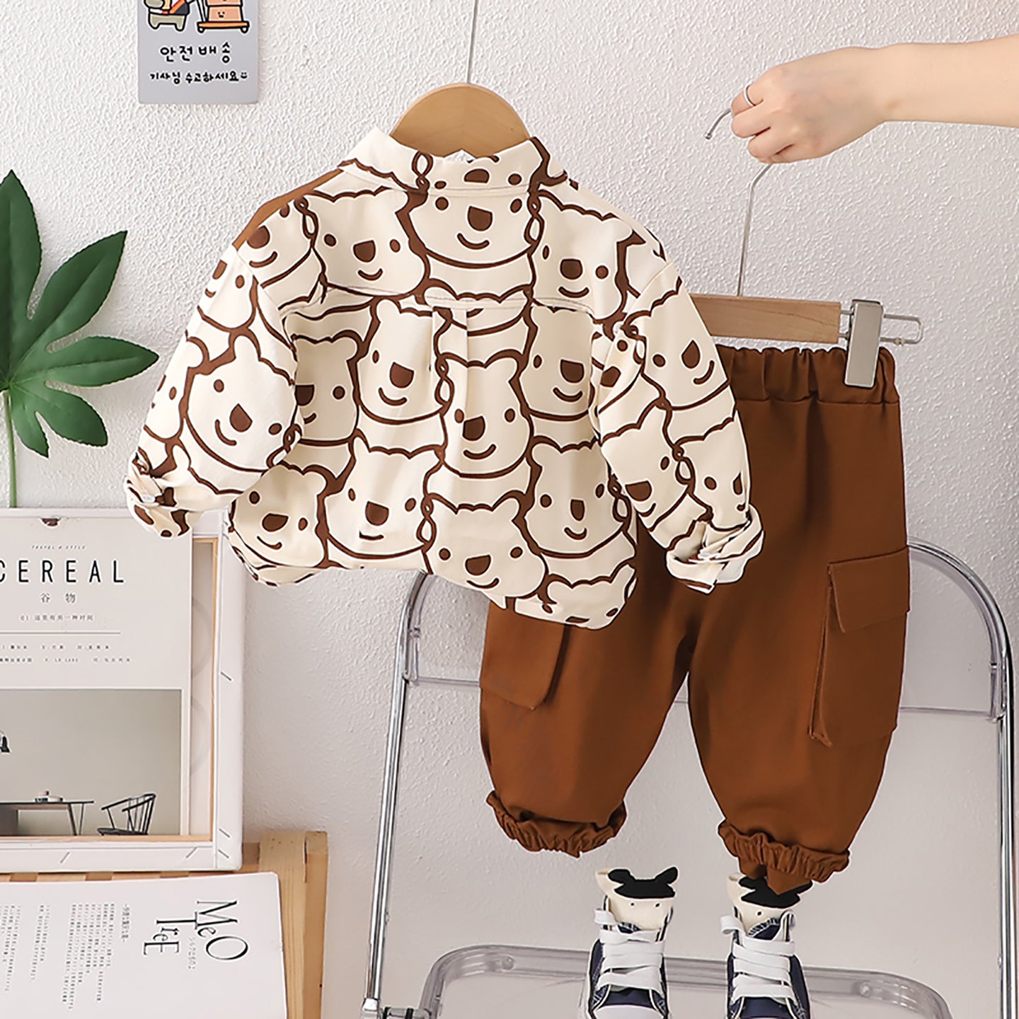 Kids Brown & White Printed Pure Cotton Shirt with Pyjamas