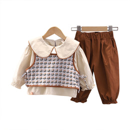 Girls Printed Pure Cotton Top with Trousers & Waistcoat