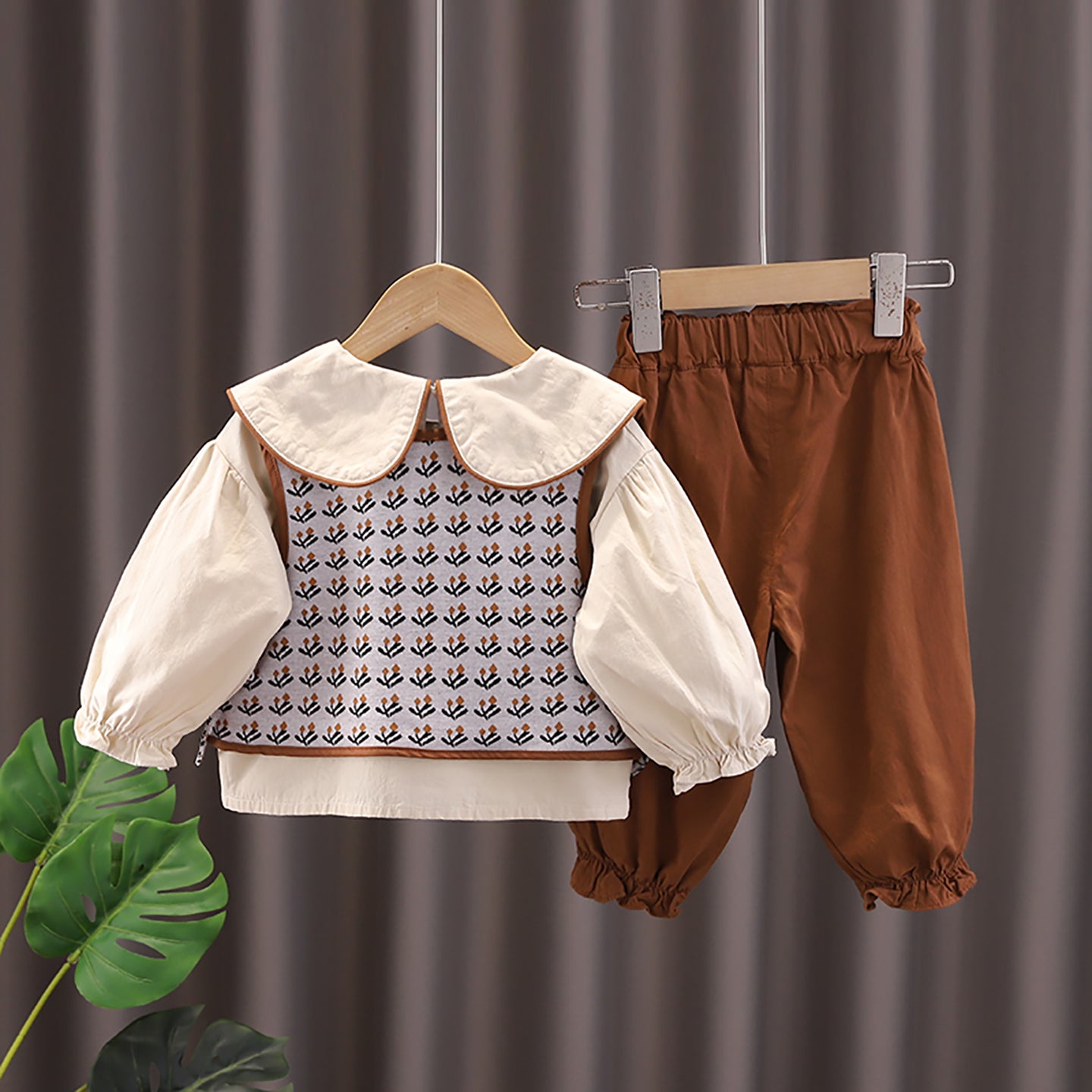 Girls Printed Pure Cotton Top with Trousers & Waistcoat