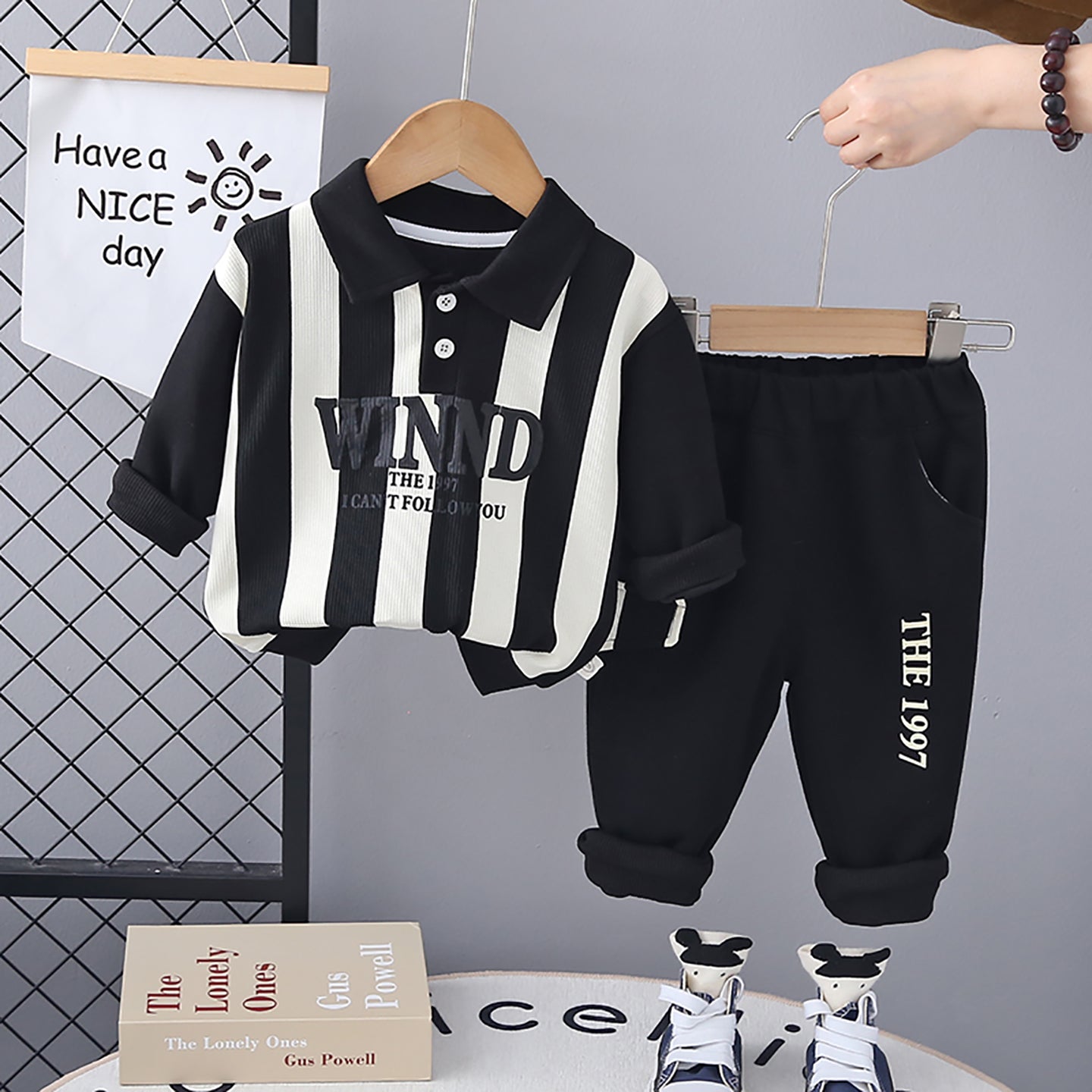 Kids Black & White Striped Pure Cotton Top with Pyjamas