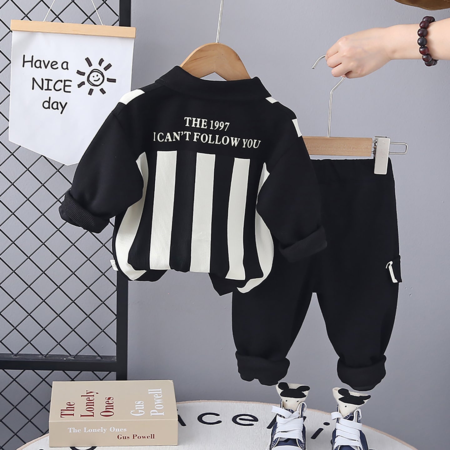 Kids Black & White Striped Pure Cotton Top with Pyjamas