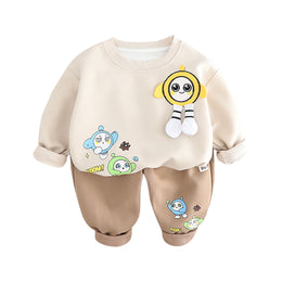 Kids Beige & White Pure Cotton Top with Trousers