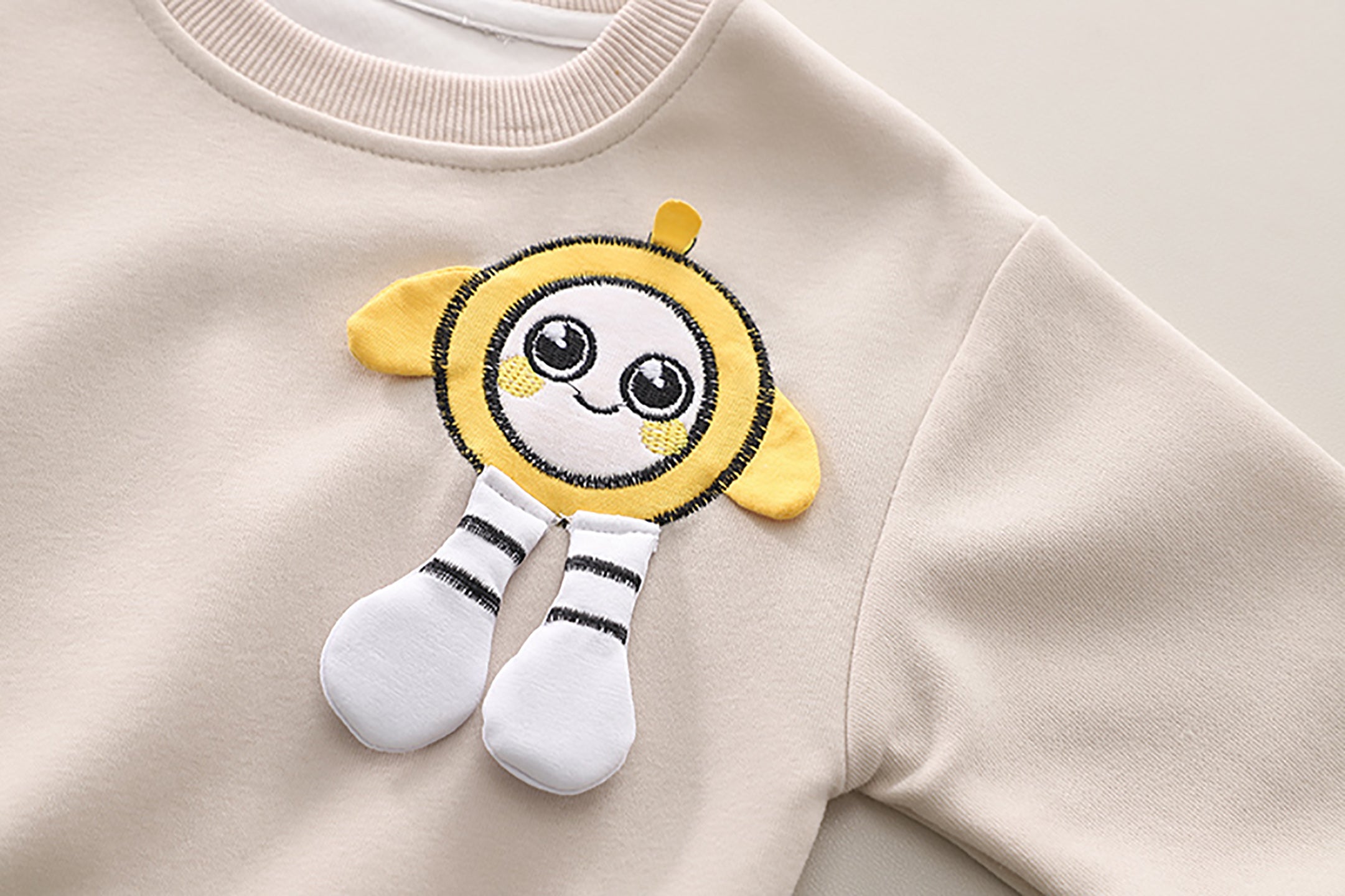 Kids Beige & White Pure Cotton Top with Trousers