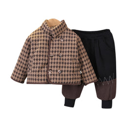 Kids Brown & Black Checked Pure Cotton Top & Joggers