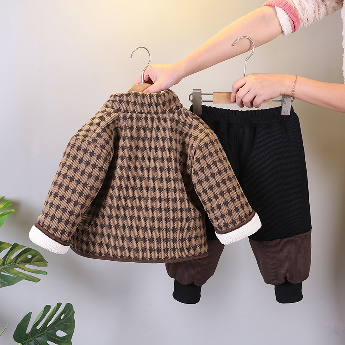Kids Brown & Black Checked Pure Cotton Top & Joggers