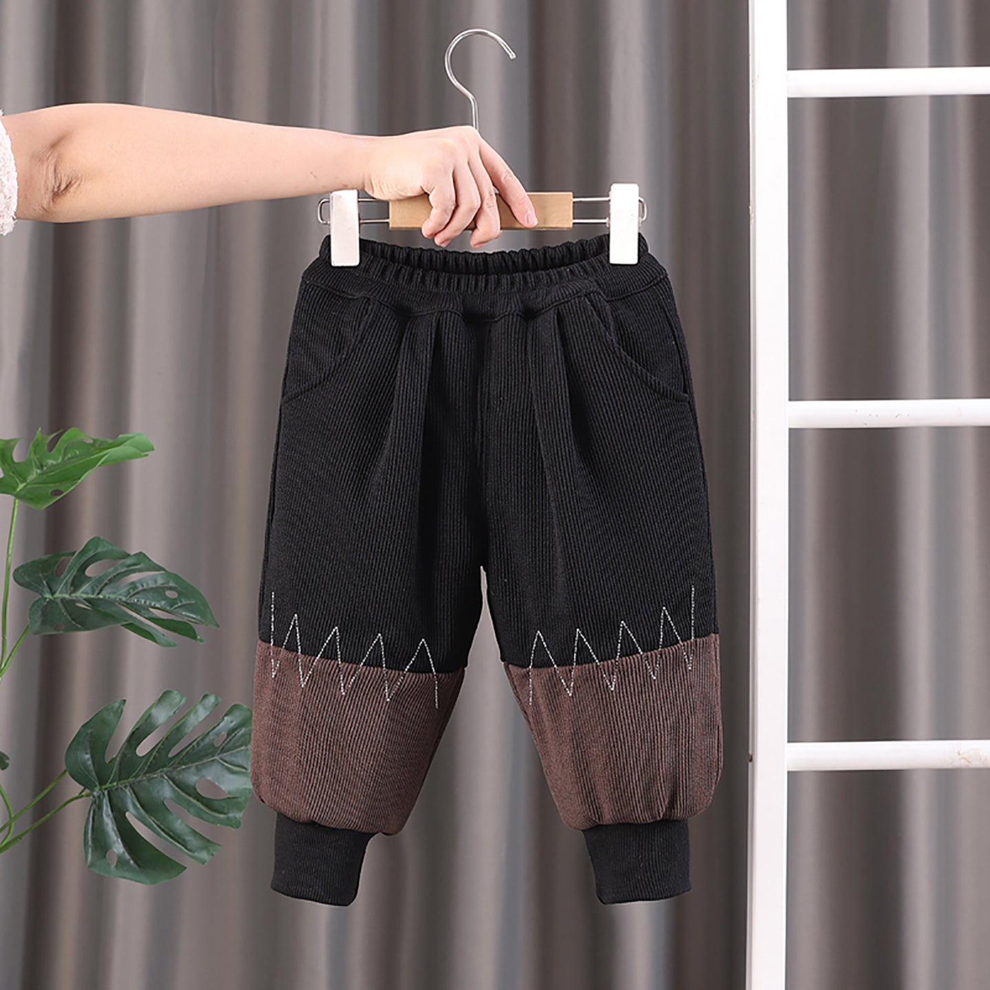 Kids Brown & Black Checked Pure Cotton Top & Joggers