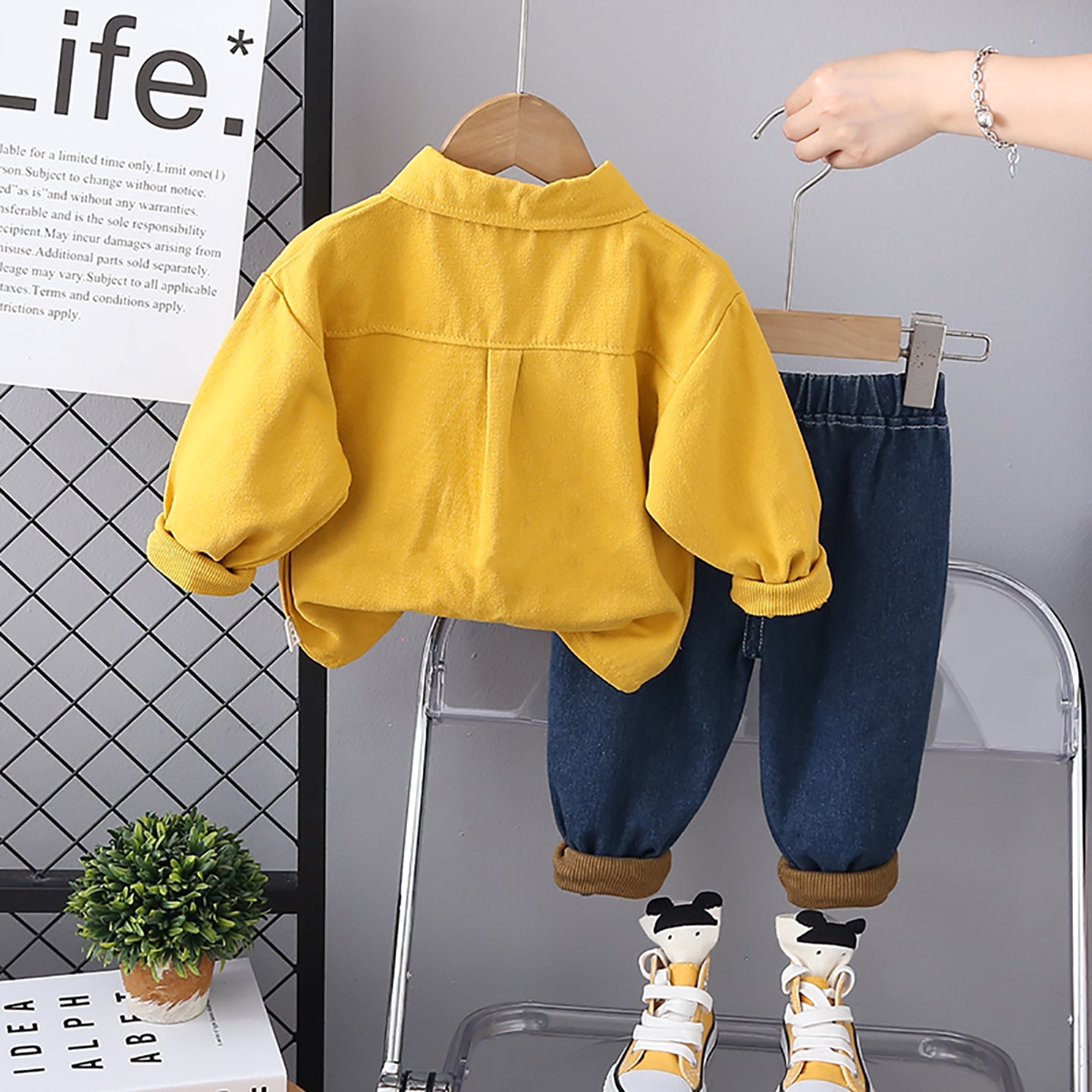 Kids Yellow & Blue Pure Cotton Shirt with Trousers