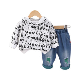 Kids Black Typography Printed Pure Cotton Sweatshirt With Trouser