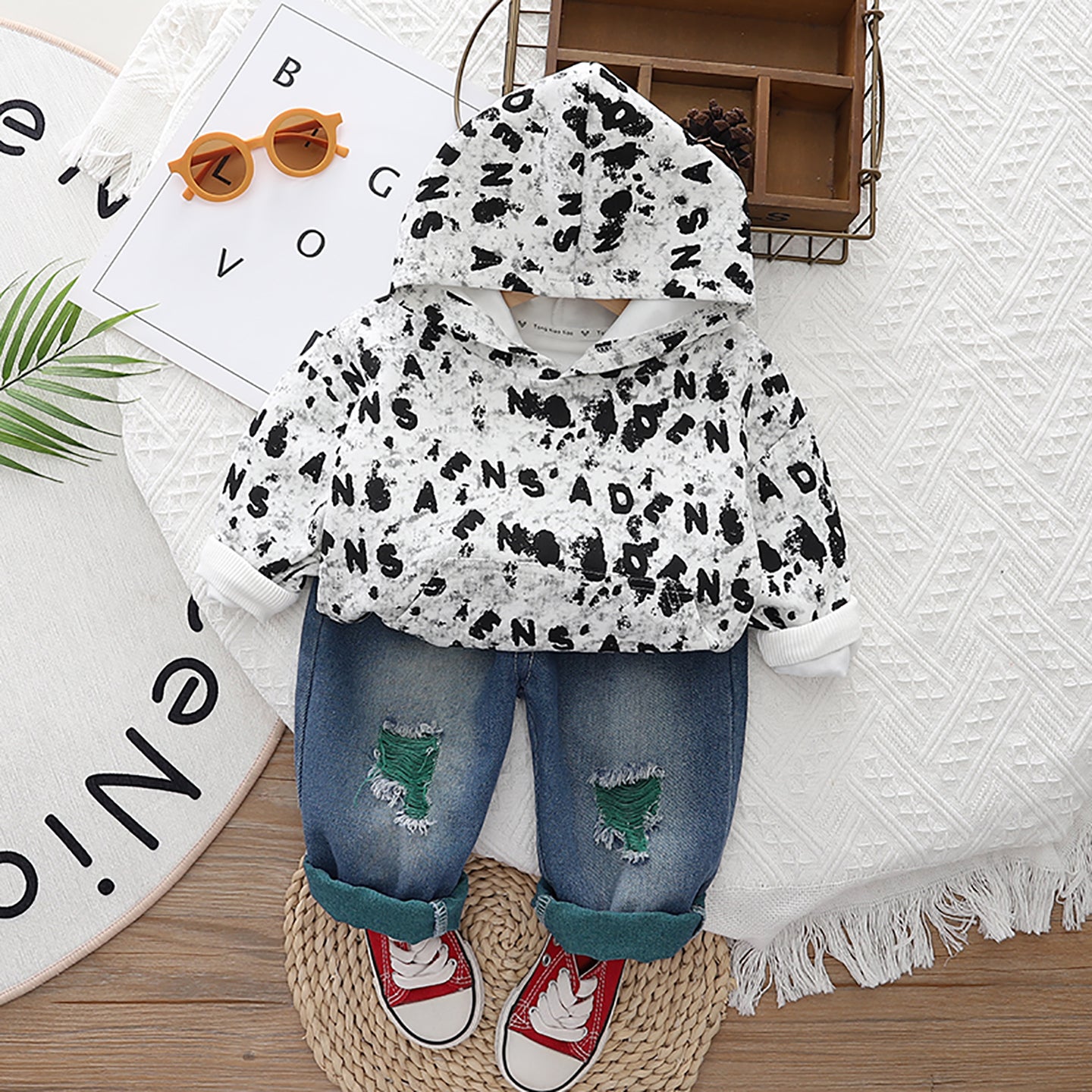 Kids Black Typography Printed Pure Cotton Sweatshirt With Trouser