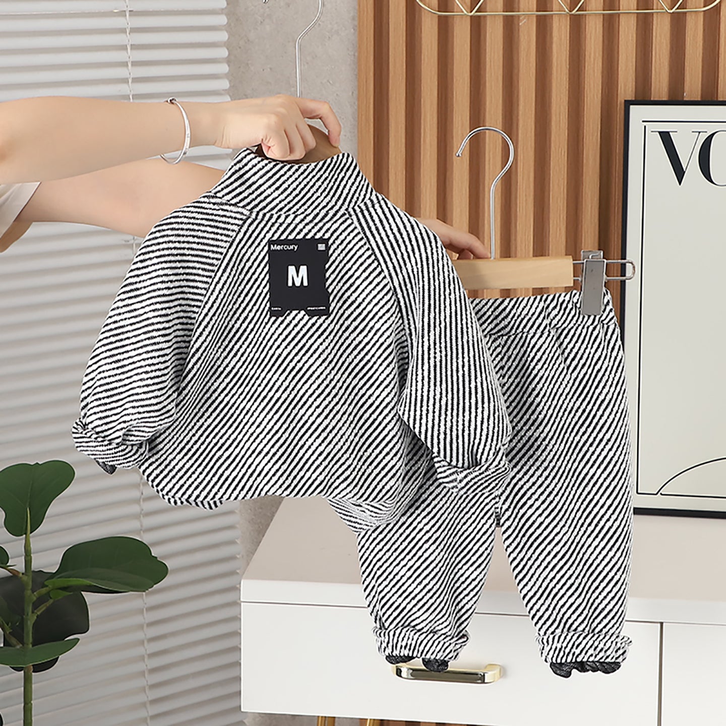 Kids Black & White Striped Pure Cotton Top with Pyjamas