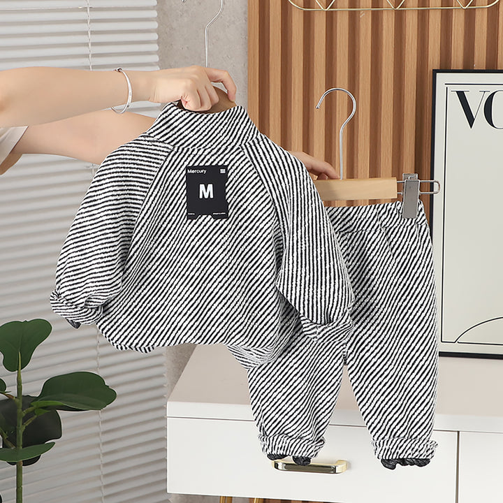 Kids Black & White Striped Pure Cotton Top with Pyjamas