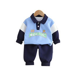 Kids Printed Polo Collar Pure Cotton T-shirt with Trousers