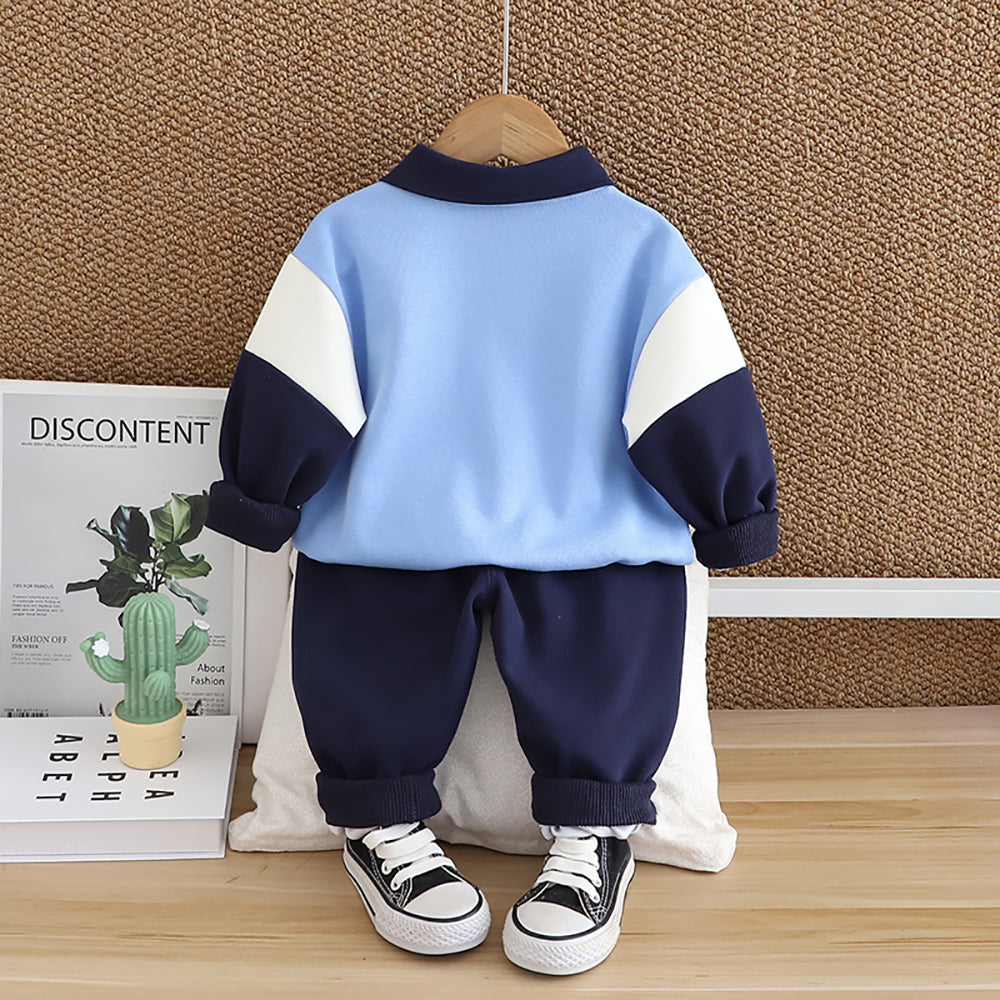 Kids Printed Polo Collar Pure Cotton T-shirt with Trousers