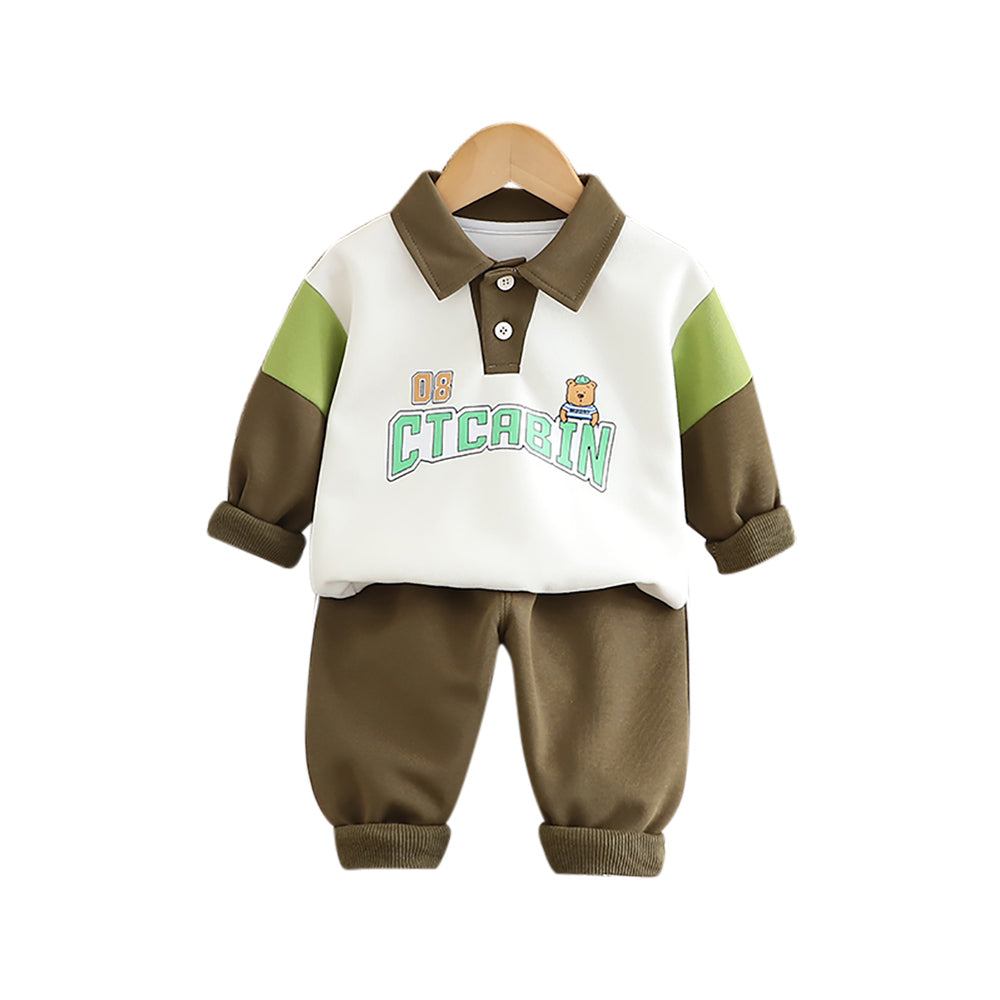 Kids Colourblocked Polo Collar Pure Cotton T-shirt With Joggers