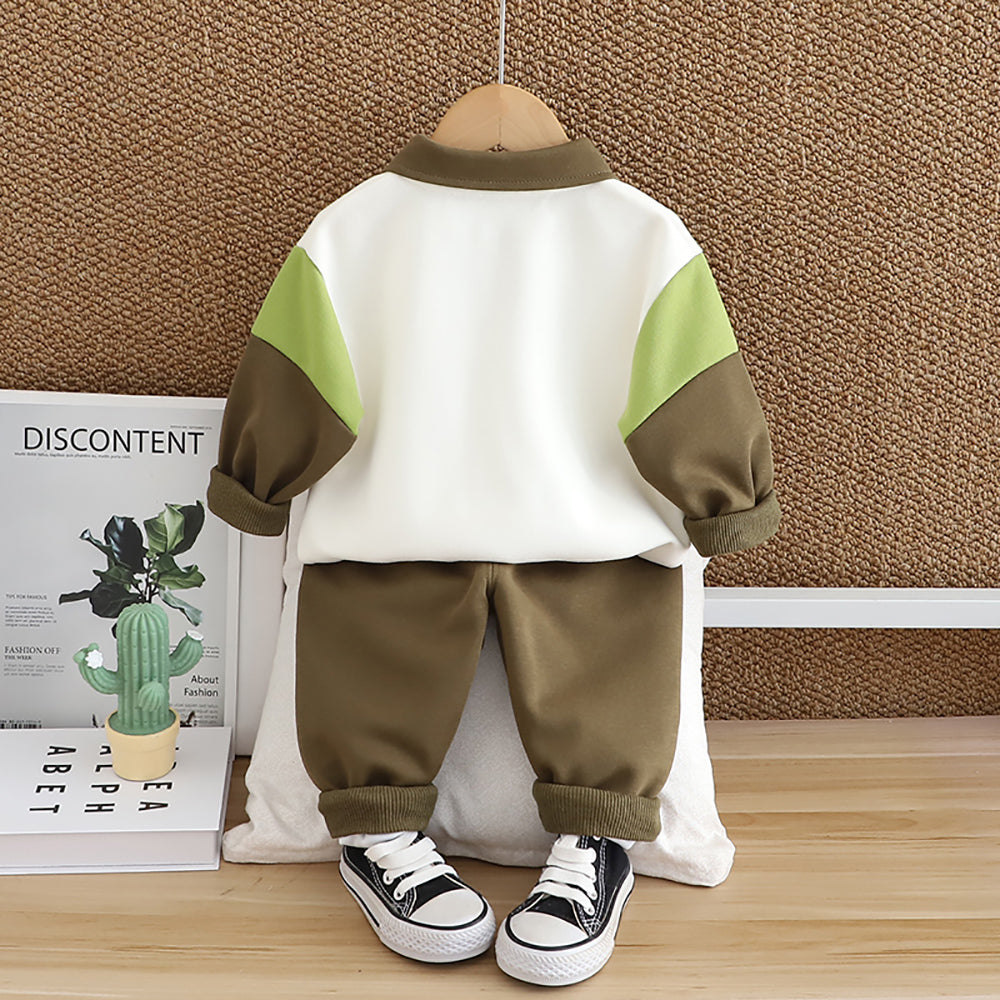 Kids Colourblocked Polo Collar Pure Cotton T-shirt With Joggers