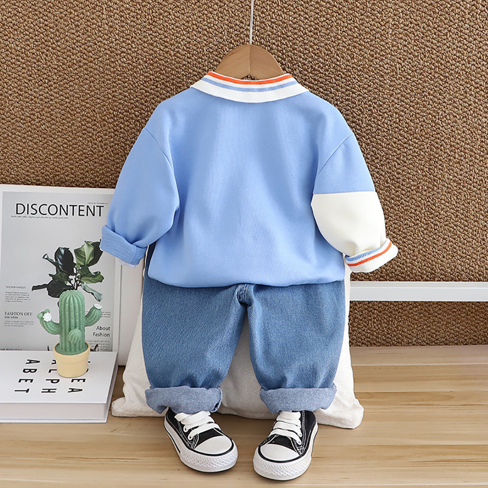 Kids Graphic Printed Polo Collar Pure Cotton T-shirt with Trousers