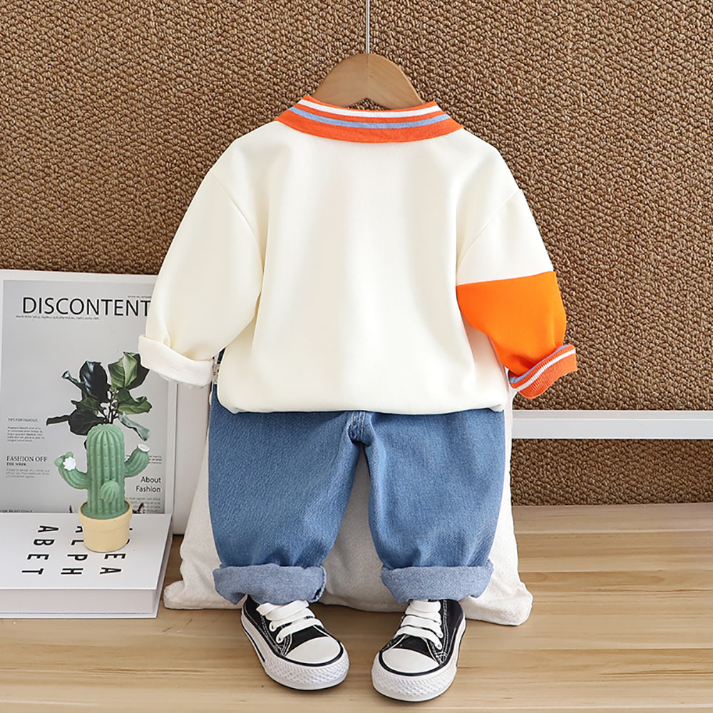 Kids Typography Printed Polo Collar Pure Cotton T-shirt with Trousers