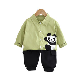 Kids Green & Black Pure Cotton Shirt with Trousers