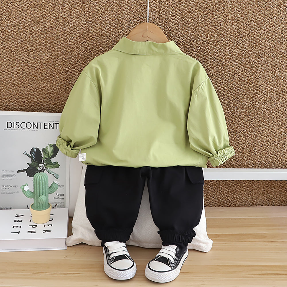 Kids Green & Black Pure Cotton Shirt with Trousers