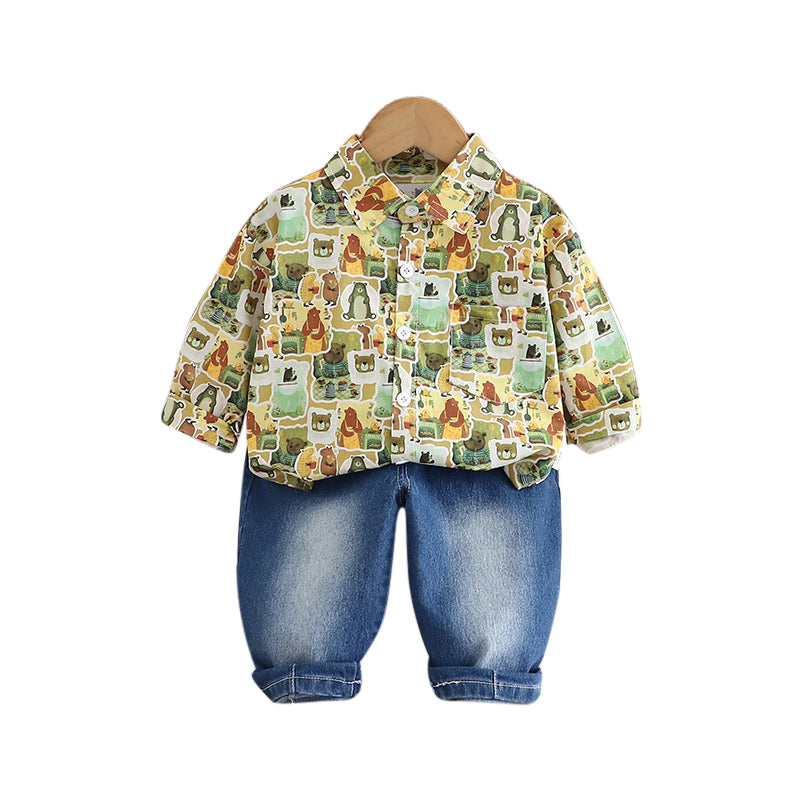 Kids Green & Blue Printed Pure Cotton Shirt with Capris