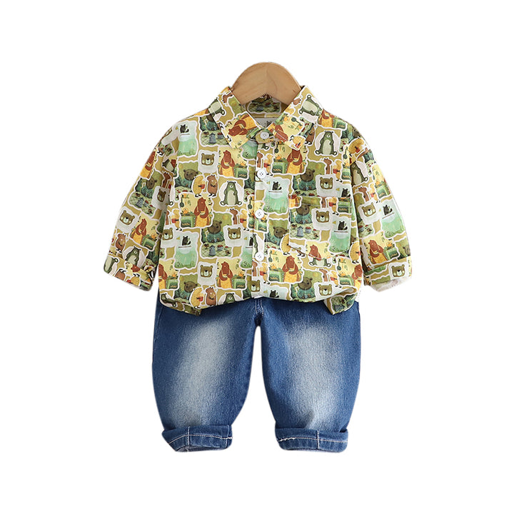 Kids Green & Blue Printed Pure Cotton Shirt with Capris