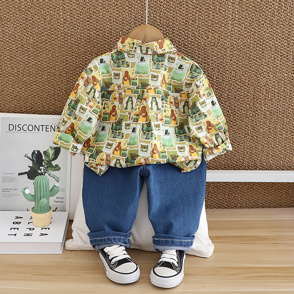 Kids Green & Blue Printed Pure Cotton Shirt with Capris